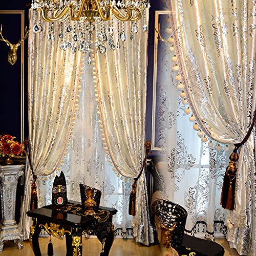 Helen curtain Luxuriöse Vorhänge mit Quasten, gefüttert, für Wohnzimmer, Verdunkelungsvorhänge aus silberfarbenem Samt, gefüttert, Weiß, 2 Stück (50 W × 84 L)