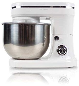 PRIXTON KR200 - Batidora Amasadora Reposteria Potencia 1200 W 6 Velocidades Bol Acero Inoxidable 5 litros 3 accesorios Tapa Transparente - Blanco (Reacondicionado)