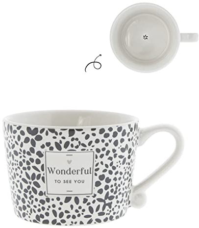 Bastion Collections Kleine Tasse mit Henkel (small) WONDERFUL TO SEE YOU Keramiktasse weiss schwarz Keramikgeschirr BC Cup small Küche gedeckter Tisch