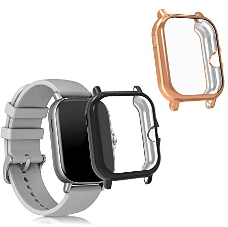 kwmobile 2X Schutzhülle kompatibel mit Huami Amazfit GTS 3 / GTS 2 / GTS 2e Hülle - Fullbody Cover Set aus Silikon - Schwarz Rosegold