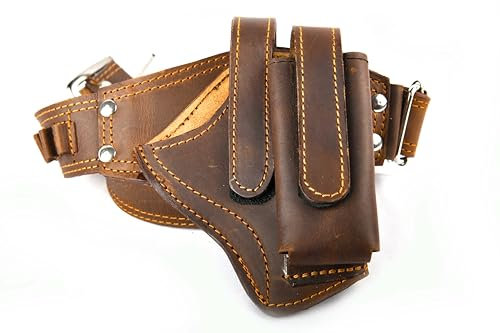 S&W M&P Shield EZ Universal-Pistolen-Lederholster für Herren und Damen, Clip-Abdeckung mit Magazinhalter, Leder-Pistolenholster, Glock-Holster, rechte Hand, passend für Glock 19 Gen 3 26 27 42 48