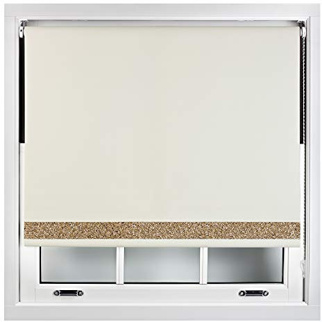 FURNISHED Blackout Roller Blinds With Glitter Edge - Trimmable Thermal UV Protection Fabric Easy Fit Sparkle Glitter Blind for Windows, Cream 165W x 165H cm