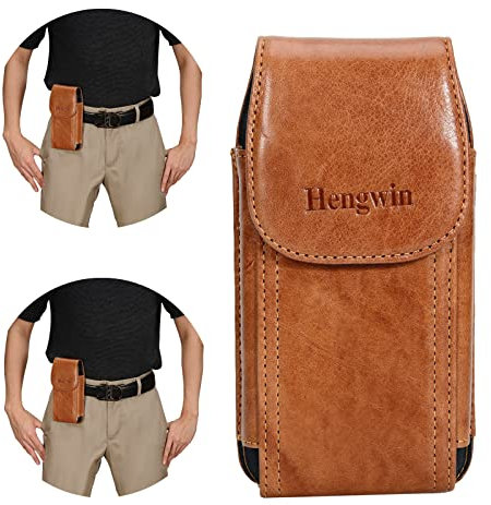 Hengwin Kleine Herren Handytasche, Echtleder Gürteltasche für iPhone 16 15 14 13 12 11 Pro, Samsung S25 S23 S22, S21 5G, S20 S10 Hüllen, Handyhülle, Reise Geldbörse Holster