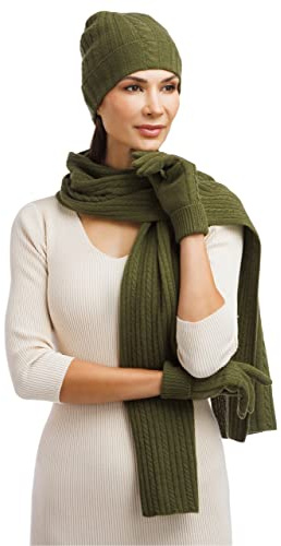 Fishers Finery Damen Strickmütze, Handschuhe, Schal, Set aus reinem Kaschmir, mit Geschenkbox