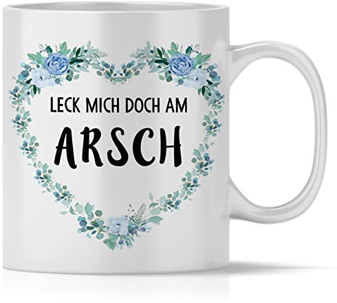 mindmonkeys® Tasse mit Spruch Leck mich Herz mit Spruch Witzig Geschenk Geschnekidee zum Geburtstag Keramik 300 ml