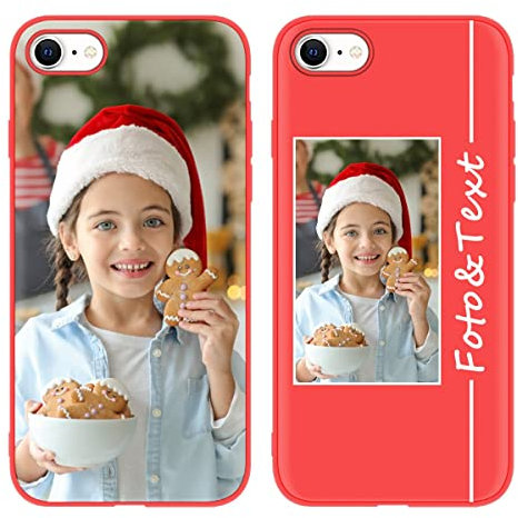 Yoedge Personalisierte Handyhülle für Apple iPhone SE 2022/SE 2020/7 / 8 4,7, Rot Hülle mit Eigenem Foto Bedrucken Bild Text Individuelle Schutzhülle,Selbst Gestalten Silikon Handyhülle für iPhone 7