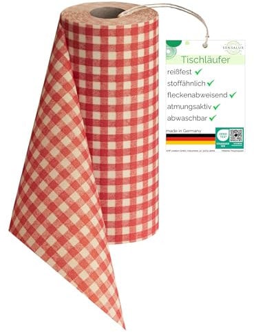 Sensalux italienische Landhaus Tischdecke, Tischdeckenrollen, Karo, rot-weiß kariert, 50cm x 25m