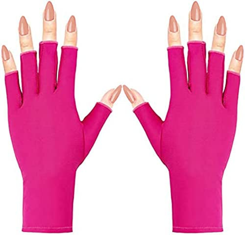 COOSLIM Anti UV Gloves for Gel Nail Lamp, UPF50+ Protection Gloves for Manicures, UV Sun Protection Gloves for Women-Rose