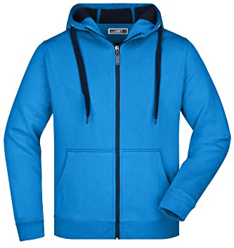 James & Nicholson Herren Bonding Jacke - Sportliche Kapuzenjacke mit Fleecefutter | Farbe: azur/navy | Grösse: 3XL