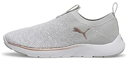 PUMA Damen Softride Remi Slip-on Knit Wn's Road Running Shoe, Ash Gray Puma White Rose Gold, 41 EU