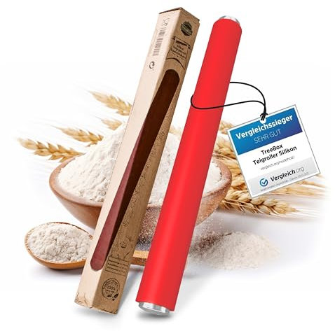 TreeBox Nudelholz - Teigroller aus Silikon und Edelstahl - Teigrolle - Modernes Nudelholz ohne Griffe mit Antihaftwirkung Silikon Werkstoff, Perfekt Backutensilien - Teigroller silikon - Rolling pin