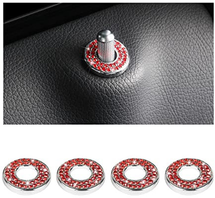 CGEAMDY 4 Stück Türschloss Pins Abdeckungen, Innenausstattung Türschloss Aufkleber Auto-Innendekoration Bling, Glitzernde Autotürschloss-Kristall Aufkleber(Rot)