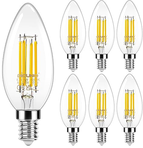 DiCUNO E14 Candle LED Bulbs, Small Screw E14 LED, 4W, 550LM, 40W Incandescent Equivalent, Natural White 4000K, SES C35 Clear Filament Bulbs for Chandeliers, 6Pcs
