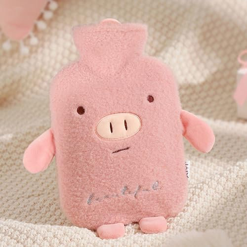 Borsa Acqua Calda,1L Borsa Dell'acqua Calda Peluche con Coperchio,Borse Calde per Bambini e Adulti, Borsa dell Acqua Calda Portatile,Carino Hot Water Bag per Anziani,Fidanzate e Inverno,Rosa