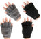 SUNTRADE Warme fingerlose Handschuhe für Damen und Herren, Winter-Fäustlinge mit Flip-Top-Abdeckung, gestrickte Wollhandschuhe, 2 Stück, Schwarz + Grau, 38