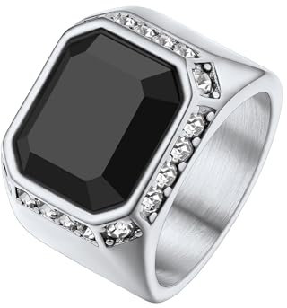 Richsteel Biker Ring Schmuck für Männer Jungen Schwarzer Achat Quadratisch mit Zirkon Weiß Edelstahl Größe 59.5 Farbe Weiß