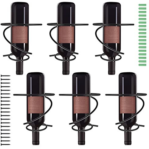 Happysnow Packung mit 6 An der Wand Montierten Wein Regalen - Rot Wein Flaschen Display Halter mit Schrauben, Metall Wein Regal Organizer