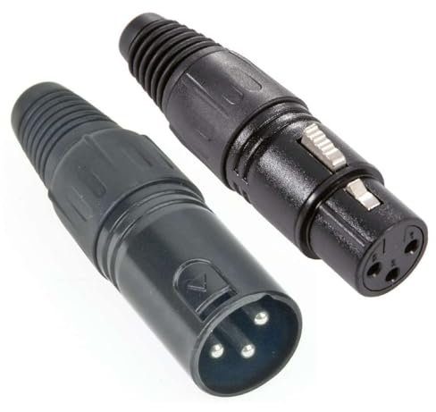 Adam Hall 1 Paar Connectors XLR 3 pol Mikrofon Kabel Stecker male + Kupplung female schwarz, versilbert 3 Star Serie