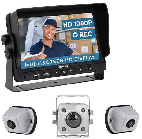 VSG24 Rückfahrkamera 7 IP69K Navigator EXPERT HD XL Set inkl. 1 x IP69K Kamera & 2 x 1080P Seitenkameras, HD Monitor, Nachtsicht Robustes Rückfahrsystem für Traktor LKW Baumaschinen