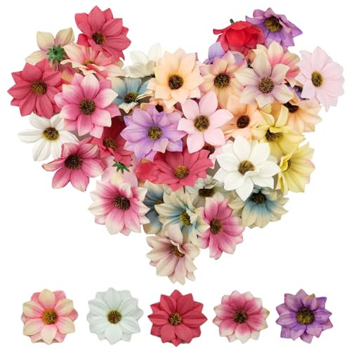 Hocadrv 50 Stücke Kunstblumen Bunt Künstliche Blumenköpfe Künstliche Blumen Deko Mini Seidenblumen Gänseblümchen Blütenköpfe Für Hochzeit Dekoration DIY Scrapbook Home Deko(5CM)