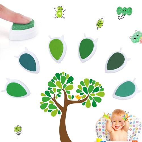 Tampons Encreurs Enfants,6 Couleurs Coussin Encreur,Tampons Encreurs Verts,Encre Doigt Encreur Couleur,Encre Tampon Enfant Coussins,Encreurs pour Empreinte pour Fabrication de Cartes,Scrapbooking