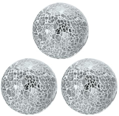 sourcing map 3Pcs Decorative Glass Balls 8cm Orbs Centerpiece Balls Mosaic Glass Ball Sphere for Decor Bowls Vases Dining Table Party, Silver