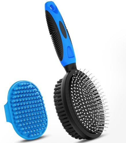 2PCS Pet Grooming Tools - Double-Sided Brush for Shedding and Bathing, Suitable for Short/Long Haired Dogs Cats and Horses, Deshedding Dog Brush, Mane & Tail Combs for Horses - Pet Supplies (Blue)