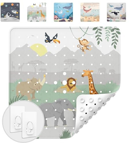 avakido® Alfombra Ducha Antideslizante Infantil 53x53 cm - con 2 Ganchos incluidos - Alfombrilla bañera sin BPA, Lavable a máquina y Resistente al Moho