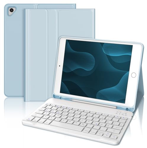 IVEOPPE Tastatur iPad 6. Generation - Tastatur Hülle für iPad 9.7, Magnetisch Abnehmbarer QWERTZ Bluetooth Keyboard Case für Pad 6. Gen 2018, 5. Gen, Pro 9.7, Air 2 & 1, Babyblau
