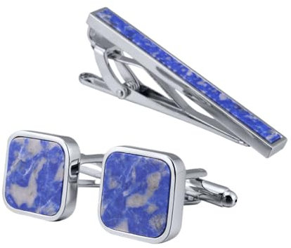 KETAFOUND Manschettenknöpfe Und Krawattenklammer-Set Für Herren – Retro-Manschettenknöpfe Aus Natürlichem Lapislazuli, Krawattenklammer, Für Hochzeit, Party, Geschäftstreffen, Vater