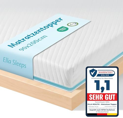Ella Topper 90x200cm H3 H2 7cm hoch, Matratzentopper 90x200cm Gel-Memory- Schaum, Öko-Tex & CertiPUR zertifizierter Visco Topper, Mattress Topper mit Elastischer und Rutschfester Unterseite