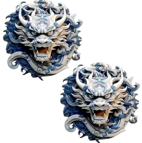 Autoaufkleber, 2 Stück, Blaue Und Weiße Drachenkopf-autoaufkleber Aus Porzellan, Selbstklebende Aufkleber Für Pkw, LKW, Motorrad, Aufkleber Für Die Motorhaube, Karosserie, Seite Und Heckscheibe