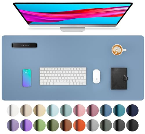 Aothia Schreibtischunterlage,Mauspad mit PU Leder und Rutchfeste Wildleder,Multifunktionales Office Mousepad Laptop Schreibunterlage,Tisch-Schutz Unterlage für Büro/Home-Office(Denim Blau,80x40cm)
