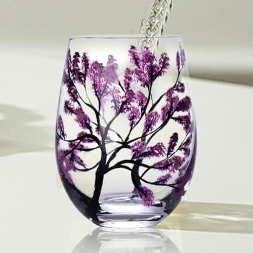Four Seasons Hand Painted Wine Glass Set - Spring Summer Fall Winter with Leaves and Flowers (Stemless)