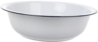 ANDRESLAD Vintage Enamel Basin Large for Kitchen Washing up Enamelware Mixing Bowl in White for Face Cleaning Retro Enamelware Bowl for Home Use