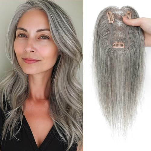 Hair Toppers for Thinning Hair Toppers for Women Real Human Hair Pieces for Women with Thinning Hair Clip In Toppers 100% Remy Human Hair Wiglets (Mixed Light Grey)