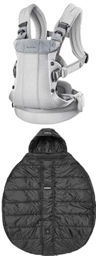 Bundle of BabyBjörn Babytrage Harmony, 3D-Netzstoff, Silber + Wintercover für Babytrage, Schwarz