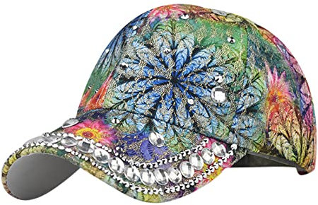 Blumen Cap Unisex mit Glitzer,Pailletten Basecap Cap Damen Baumwolle Blumenmuster-Freizeit Flowers Kappe Herren Sommer Stickerei Cappy Sport Verstellbar Schirmkappe Sonnenkappe Schildkappe Outdoor