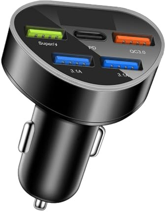 Caricabatterie per accendisigari Ricarica rapida per auto USB - Caricabatterie rapido per auto da 66 W con display di tensione a LED - Adattatore universale per caricabatterie da auto, caricaba