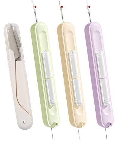Luxvara 3 Stück Einfädelhilfe für Nähnadeln, 2-in-1 Nadeleinfädler Nahtauftrenner, Einfädler mit Federschere, Automatische Einfädelhilfe Stichöffner für Handnähen, Stricken, Nähen (3 Farbe)