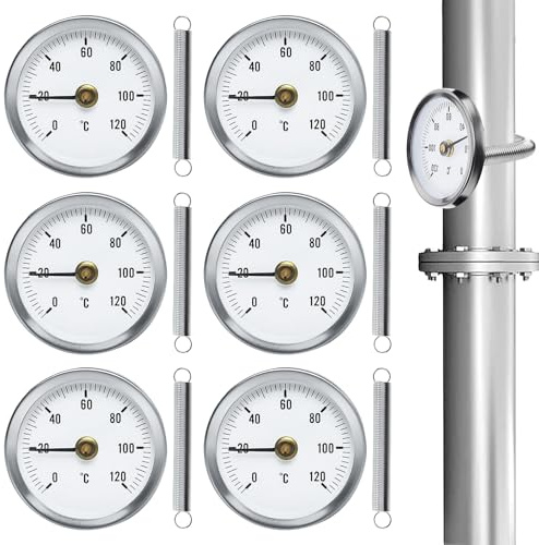 PORFOYO 6 Stück Anlegethermometer Heizungsrohr, Rohrthermometer, Temperaturanzeige Mit Clip-On Feder, Mit Aufsteckfeder 63mm Heißes Wasser Rohr Thermometer Zeigerthermometer Für Rohre 0-120℃