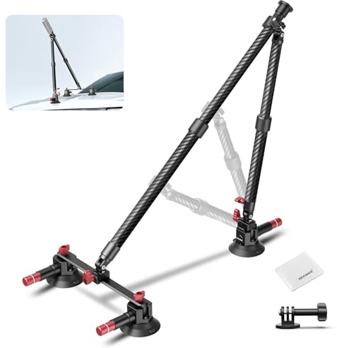 NEEWER Kit de Soporte para Auto cámara con Triple Ventosa de Fibra Carbono con Casquillo Action CAM Compatible con GoPro Insta360, guía NATO y Barra de extensión de 60cm/paño Limpieza, máx 1kg, CA136