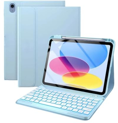 Keyboard Case for iPad 10.2 9th Gen 2021/ 8th Gen 2020/ 7th Gen 2019 Folio Stand Cover with Upper Pencil Holder/Magnetic Detachable Keyboard
