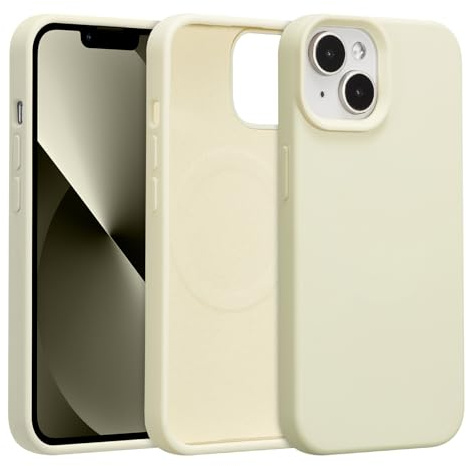 UCASONG Magnetische Liquid Silikon Hülle für iPhone 14+/15+, Retro Weiß | 6,7 Zoll, Kompatibel mit Magsafe, Niedliche Einfarbig Handyhülle, für Mädchen Frauen, Leichte Stoßfest Kratzfest Schutzhülle