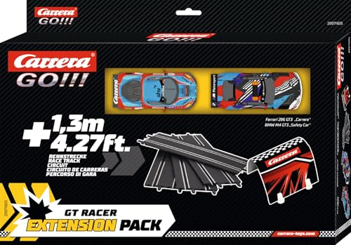 Carrera GO GT Racer Slot Car Rennstrecken-Erweiterungspaket im Maßstab 1:43, Zusatzzubehör enthält 1,3 m Strecke, Tunnel und 2 Autos