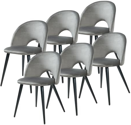 [en.casa] Esszimmerstühle Karijoki 6er Set Küchenstühle Lehnstuhl skandinavisch Polsterstuhl Samt mit Rückenlehne Stühle mit Metallfüße 77 x 50 x 55 cm Grau/Schwarz