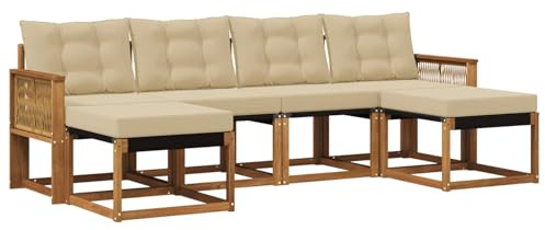vidaXL Outdoor-Sofagarnitur mit Kissen 6 pcs Natur und Beige, Garten Ecksofa, modernes Möbel für draußen, langlebige Liege, Coole Sitzgelegenheit auf der Terrasse