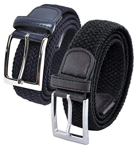 Ashford Ridge Mens elastischen Schwarz/Dunkelblau 2 Gürtel Geschenk Set (Taille Größen 120cm -130cm)