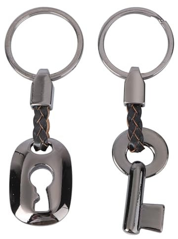 Winomo Fashion Leather Couple Keychain Key Chain Ring Keyring Fob & Lock Creative Copper Keychain, Couples Bronze Wedding