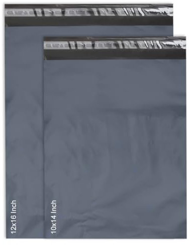 JeeJaan® 50 Pcs Mixed Grey Postage Bags 10 x 14 & 12 x 16-2 Sizes 25 from Each Poly Postal Self Seal Bags Envelope Postal Courier Shipping Mailers Ideal for Shipping Purpose Mixed Grey Mailing Bags